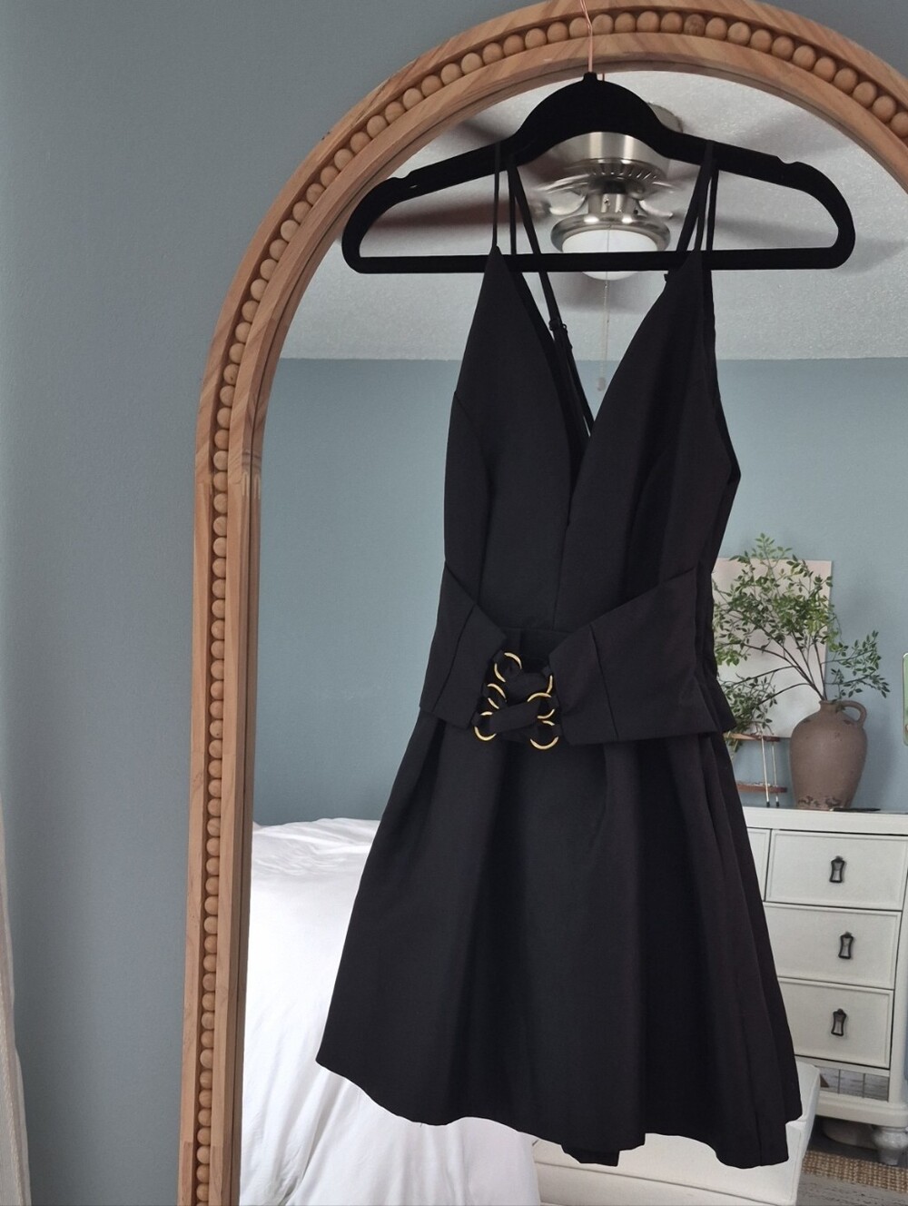 Black V-Neck Belted Fit & Flare Dress